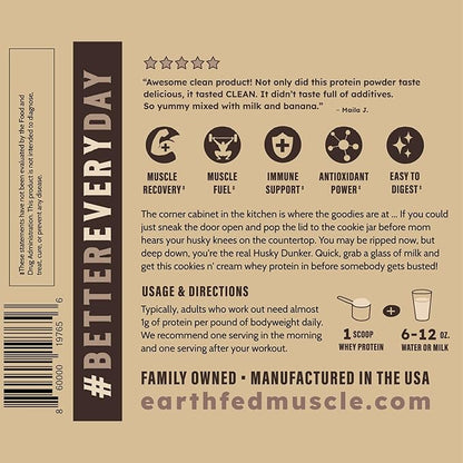 Earth Fed Muscle Husky Dunker Cookies N' Cream Truly Grass Fed Whey Protein Powder - No Artificial