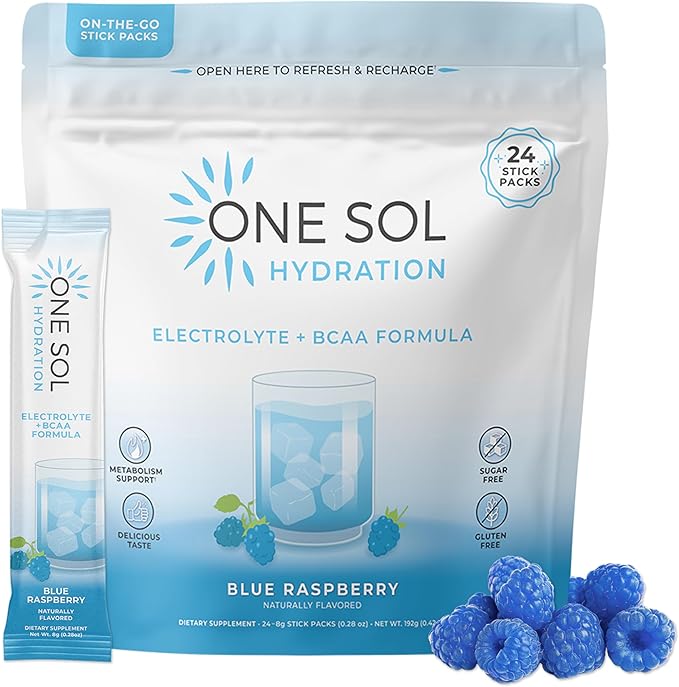 One Sol BCAA & Electrolyte Powder for Hydration & Energy, All-Natural Formula, 100% Vegan, Non-GMO