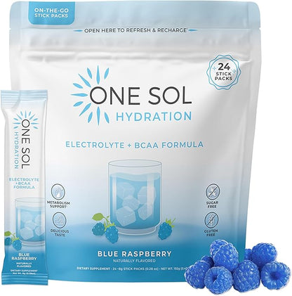 One Sol BCAA & Electrolyte Powder for Hydration & Energy, All-Natural Formula, 100% Vegan, Non-GMO