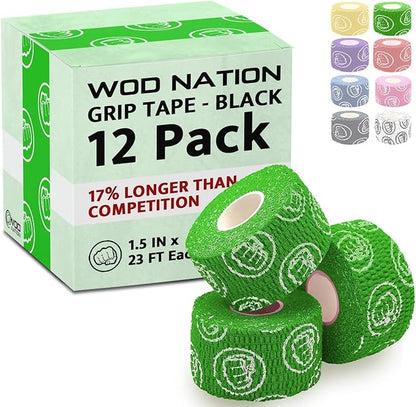 WOD Nation Flexible Hook-Grip Athletic Tape – Easy-Tear, Sweat-Proof Thumb & Finger Strips for