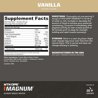 MTN OPS Magnum Vanilla Protein Powder, 23g of Whey Isolate Protein & Milk Protein with BCAAs, Zero