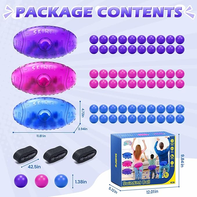 Skirfy Outdoor Party Games for Kids Adults, Translucent 3 Pack Shaking Ball Toy with 60 Balls