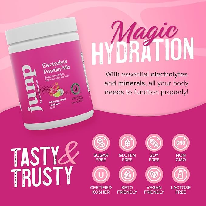 JUNP Electrolytes Powder No Sugar No Carbs - Dragonfruit Limeade Keto Electrolyte Drink Mix