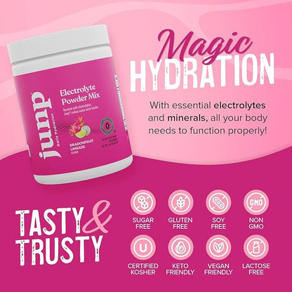 JUNP Electrolytes Powder No Sugar No Carbs - Dragonfruit Limeade Keto Electrolyte Drink Mix