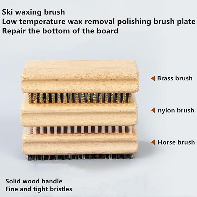 3 Pieces of ski Wax Brush, ski Brush Wooden Hand Brush Set, Brass Brush, Nylon Brush, Horsehair