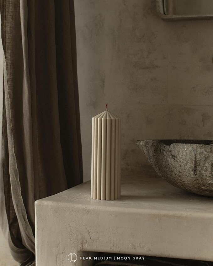 LAWA Ribbed Peak Pillar Candle - Large Beautiful Handmade Pillar Scented Soy Wax Candle Elegant