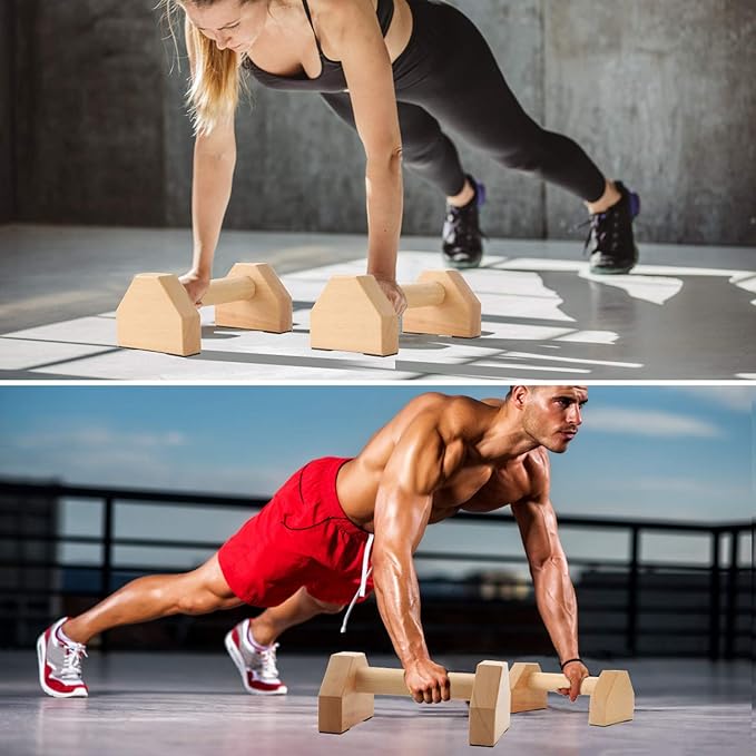 Pushup Stands - Wooden Push Up Bars Gym Gear Equipment with Anti-Slid Mat Workout Solid Exercise