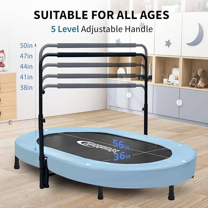 Nattork 56" Kids Trampoline Indoor, Double Trampoline with Adjustable Handle for Kids