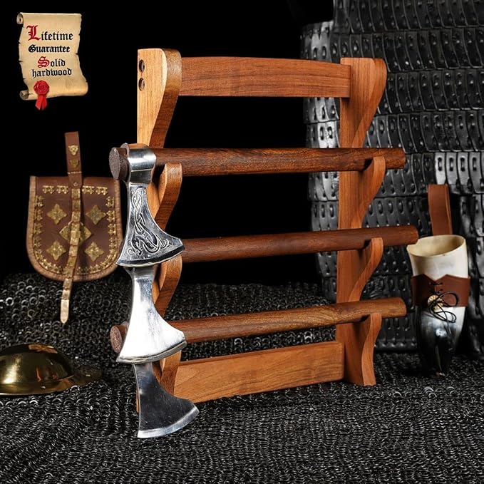 Mythrojan Solid Wood Sword Stand Medieval Sword Wall Mount Samurai Sword Display Stand Katana Sword