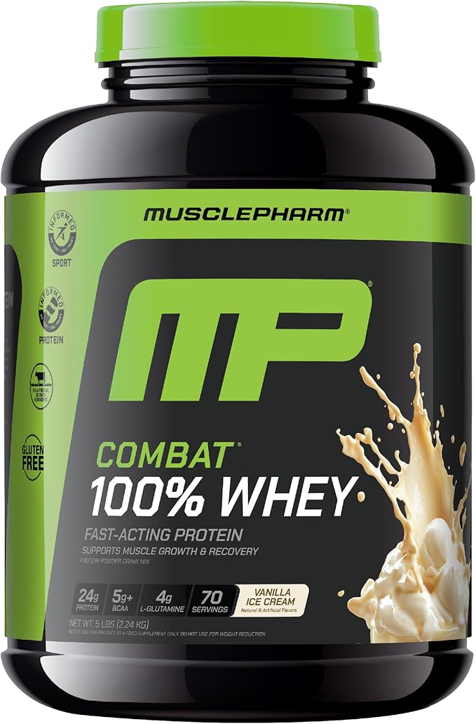 MusclePharm Combat 100% Whey Protein Powder, Vanilla Flavor, Fast Recovery & Muscle Gain with Whey