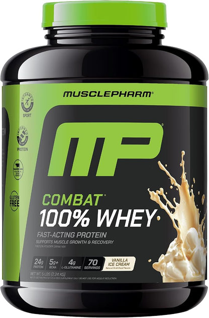 MusclePharm Combat 100% Whey Protein Powder, Vanilla Flavor, Fast Recovery & Muscle Gain with Whey