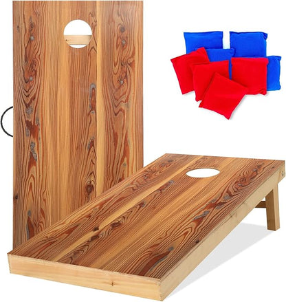 UKASE Solid Wood Regulation Size Cornhole Set Portable Bean Bags Toss Game with Durable Wood Grain