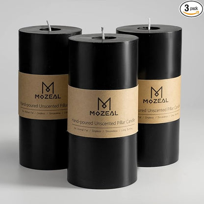 MOZEAL 3" x 6" Hand-Poured Unscented Candle,Dripless Pillar Candle Set of 3,Long Lasting