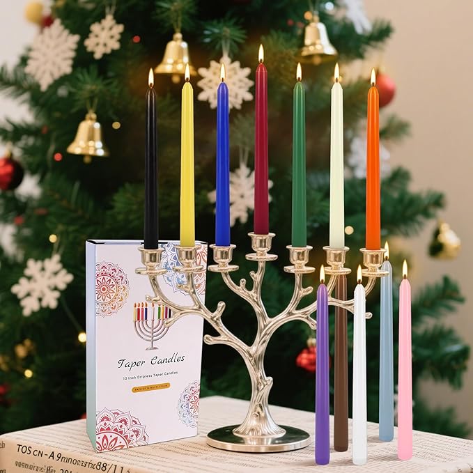 24 Colored Taper Candles, 7-8 Hours Burn Time, Unscented, Smokeless and Dripless, 0.75 x 10 Inch