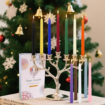 24 Colored Taper Candles, 7-8 Hours Burn Time, Unscented, Smokeless and Dripless, 0.75 x 10 Inch