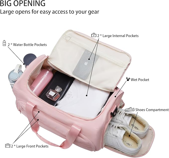 Gym Bag for Men Women, Small Fitness Workout Sports Bag with Wet Pocket & Shoes Compartment, Water