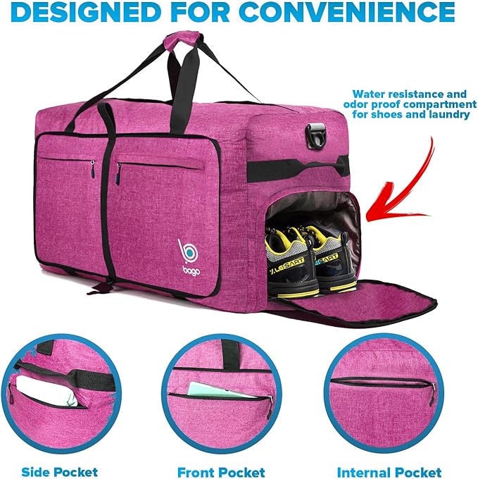 Bago Large Foldable Duffel Bags for Traveling Women & Men - 100L Packable Duffle Bag for Travel