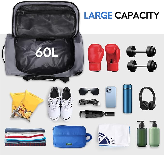 Haimont Gym Duffel Backpack Bag for Men Large Sports Duffle Bags with Backpack Straps for Hiking