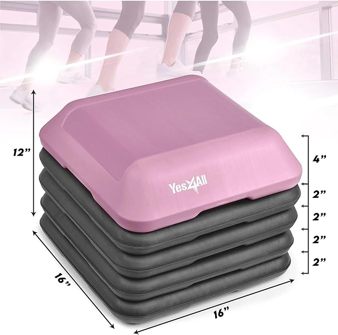 Yes4All 16"x16" Adjustable High Step Aerobic Platform with 4 Risers, Height-Adjustable