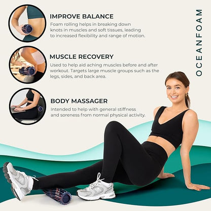 Oceanfoam Ripple Travel Foam Roller (11" x 3.35") Firm Mini Foam Roller for Physical Therapy, Deep