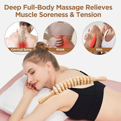 Wooden Cellulite Massage Roller for Legs and Thighs - Handheld Fascia Blaster Tool for Muscle