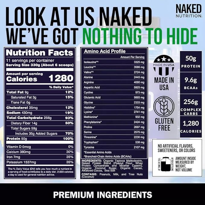 NAKED Chocolate Peanut Butter Mass - 1,280 Calories, 50G Protein, Nothing Artificial. All Natural
