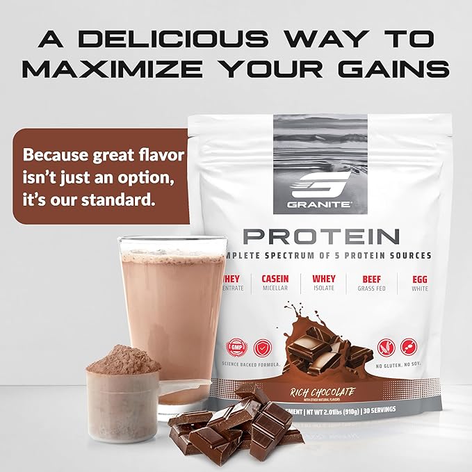 Granite Nutrition Protein Powder - Premium 5-Source Blend (Whey, Casein, Egg, Grass-Fed Beef) for