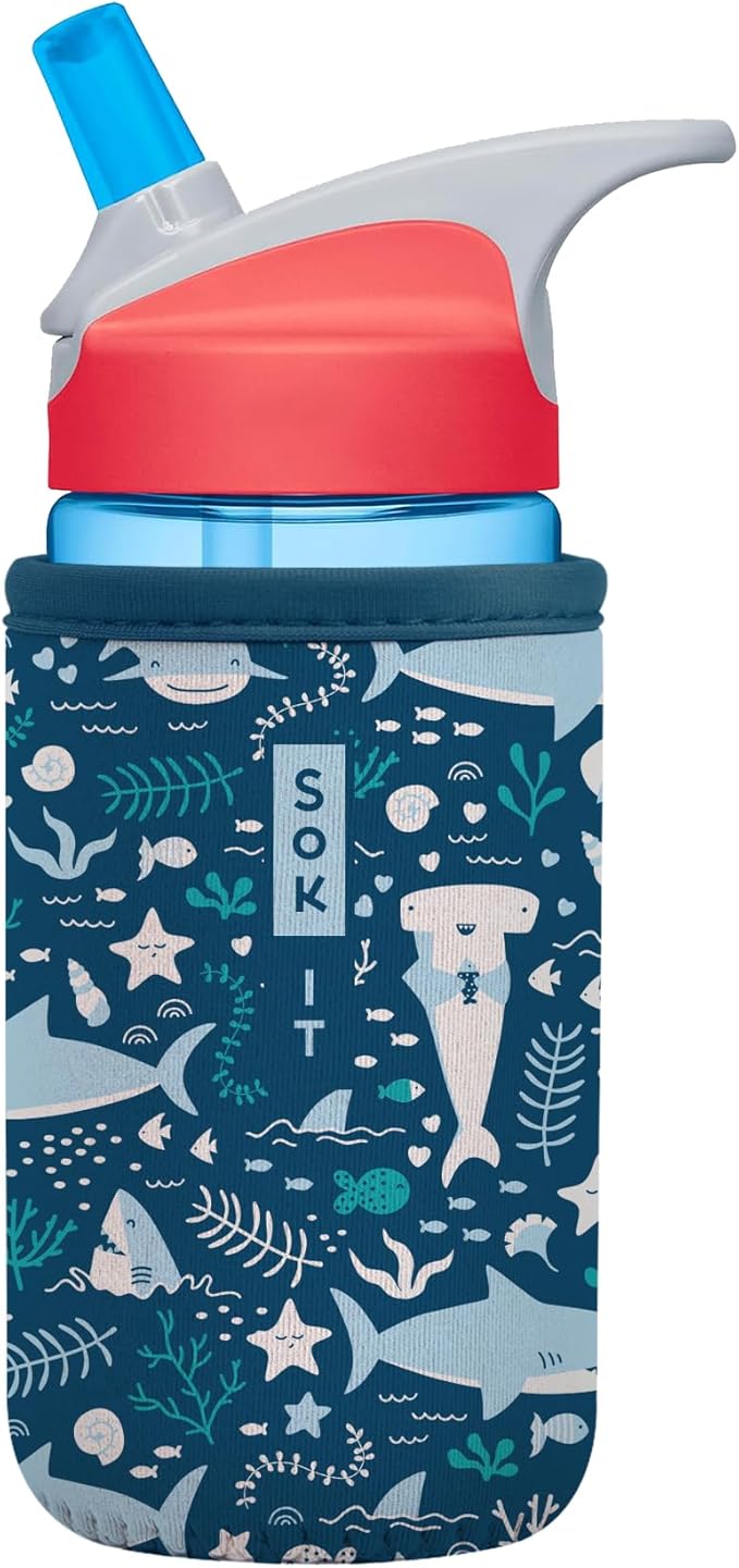 Sok It BotlSok Water Bottle Sleeve Insulated Neoprene Cover (Happy Sharks, Fits 12oz CamelBak or