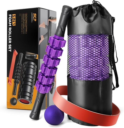 5 in 1 Foam Roller Set for Deep Tissue Muscle Massage, High Density Trigger Point Fitness Patented