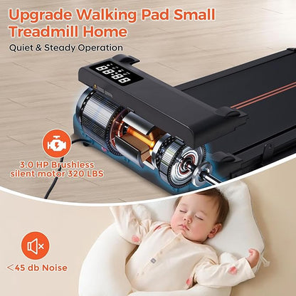 Walking Pad with Handle Bar and Incline, 3.0HP Portable Small Treadmills with Handles for Home