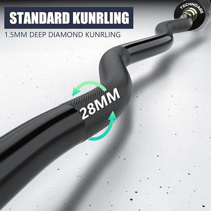TECHNOAGE Olympic EZ Curl Bar, 47" Curl Bar(350/500LBS Capacity) 20LB, Solid Steel, Chrome Finish