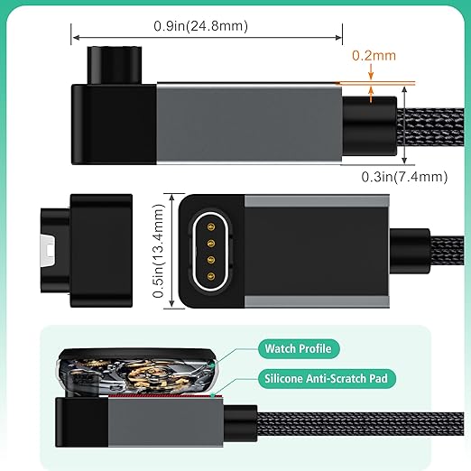 AGVEE 2 Pack 6.6ft Charger for Garmin Watch, L-Shape Zero Gap Charging Cable for Fenix, Forerunner