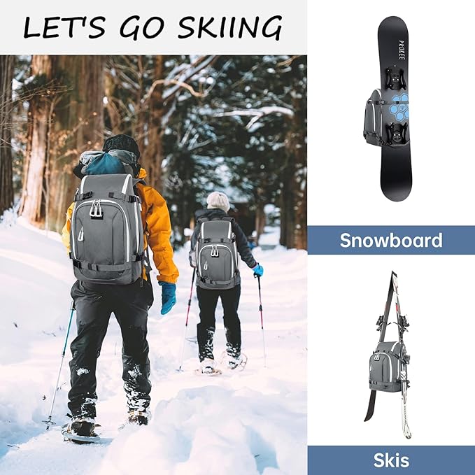 Ski Boot Bag, 50L Ski Boot Travel Backpack for Skis, Snowboard & Accessories, Waterproof Padded Ski