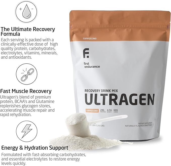 FIRST ENDURANCE Ultragen Workout Recovery Drink Powder, Protein Mix, Boosts Energy, Accelerates