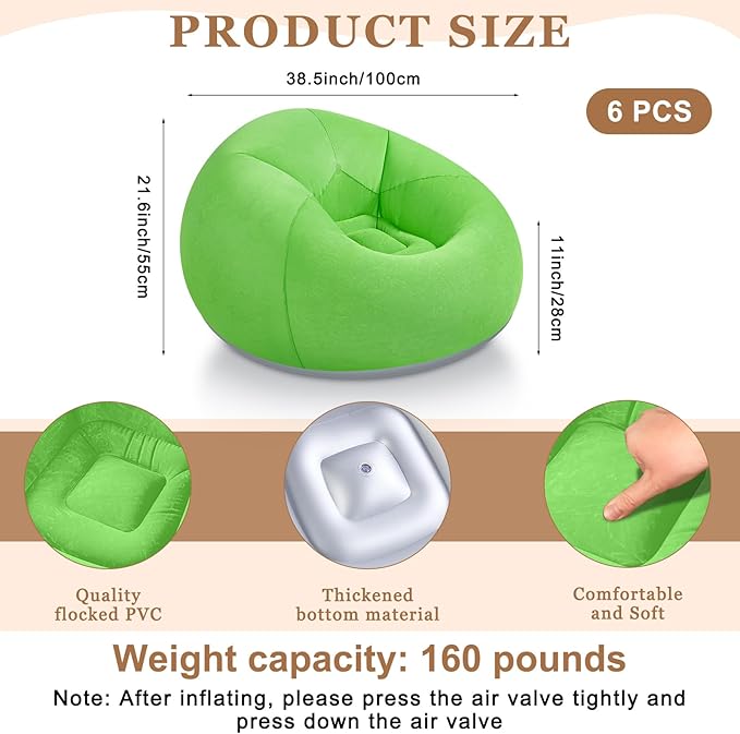 Realspring 6 Pcs Bean Bag Chairs for Adults Inflatable Chairs with Electric Air Pump,Blow up Couch