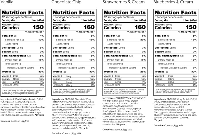 ProMix Nutrition Protein Puff Bars - Variety Pack - Vanilla, Chocolate, Strawberry, Blueberry