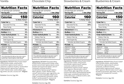 ProMix Nutrition Protein Puff Bars - Variety Pack - Vanilla, Chocolate, Strawberry, Blueberry