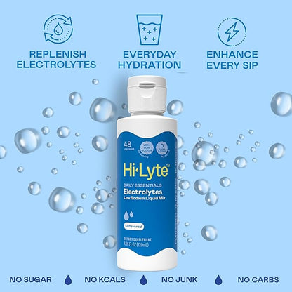 Hi-Lyte Daily Essentials Low Sodium Electrolytes Liquid Mix Unflavored, 48 Servings