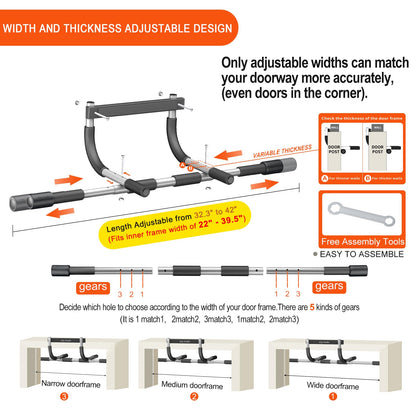 Ally Peaks Pull Up Bar for Doorway,Multiple Levels Width Adjustable Pull Up Bar Accurately Match