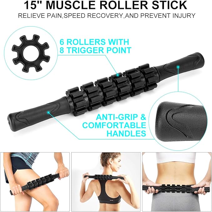 Foam Roller Set - High Density Back Roller, Muscle Roller Stick,2 Foot Fasciitis Ball, Stretching