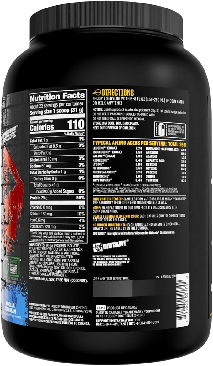 Mutant ISO Surge Whey Protein Isolate Powder Acts Fast to Help Recover, Build Muscle, Bulk and