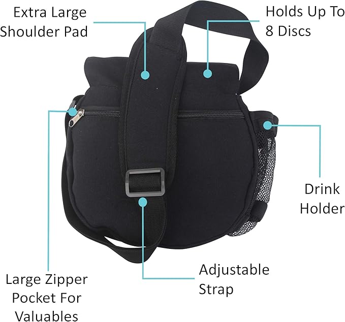 Kestrel Black Disc Golf Bag - Fits 6-10 Golf Discs + Bottle - For Beginner & Advanced Golfers