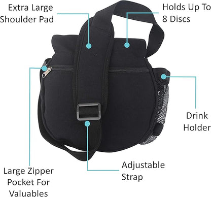 Kestrel Black Disc Golf Bag - Fits 6-10 Golf Discs + Bottle - For Beginner & Advanced Golfers