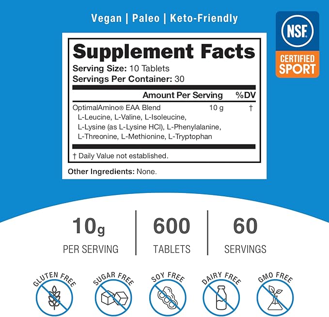 Tablets Fitness Bundle (600 Count) | 99% Utilized Essential Amino Acid (EAA) Supplement | Increase