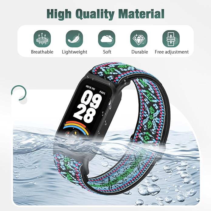 2 Pack Elastic Bands Compatible with Xiaomi Smart Band 9 Active Women Men, Soft Nylon Replacement