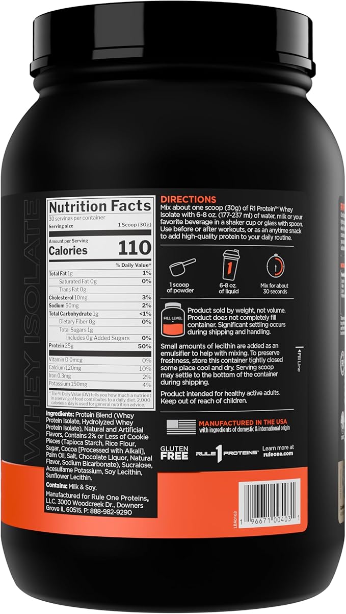 Rule 1 R1 Protein Whey Isolate - with 25g Protein & 6g BCAA Exclusively from Isolated & Hydrolyzed