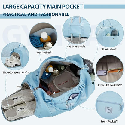 FIORETTO Womens Gym Tote Duffle Bag with Wet Pocket & Shoe Compartment, Sports Duffel Overnight