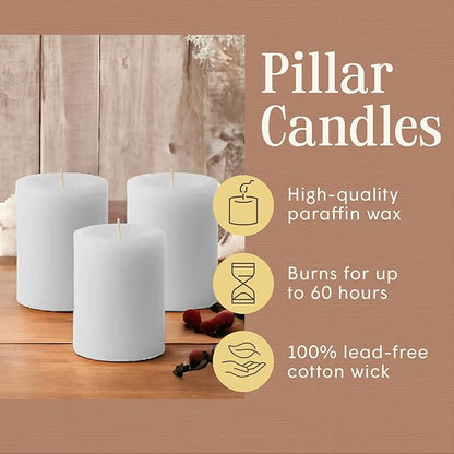 Mister Candle Dripless Unscented Pillar Candles, Set of 3 Hand Poured Solid Color Non-Scented