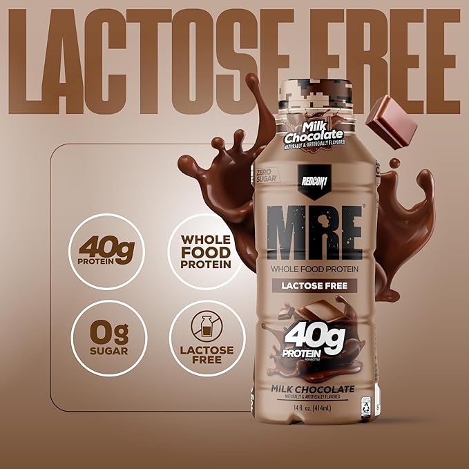 REDCON1 MRE Ready to Drink Protein Shake, Milk Chocolate - Lactose + Whey Free RTD 40gr Protein