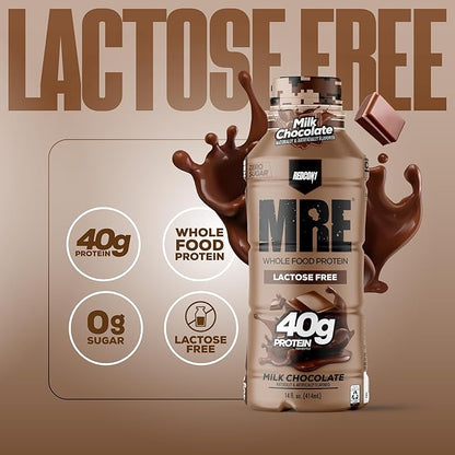 REDCON1 MRE Ready to Drink Protein Shake, Milk Chocolate - Lactose + Whey Free RTD 40gr Protein